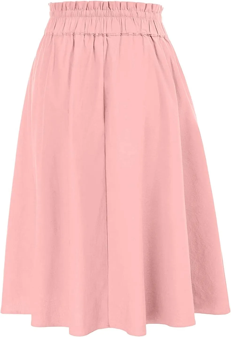 Women's Boho Elastic High Waist A Line Ruffle Swing Beach Maxi Skirt with Pockets Casual Drawstring Long Skirt (Pink, M)