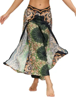 Women's Boho Palazzo Slit Wide Leg Yoga Pants Summer Beach Bohemian Hippie Pants