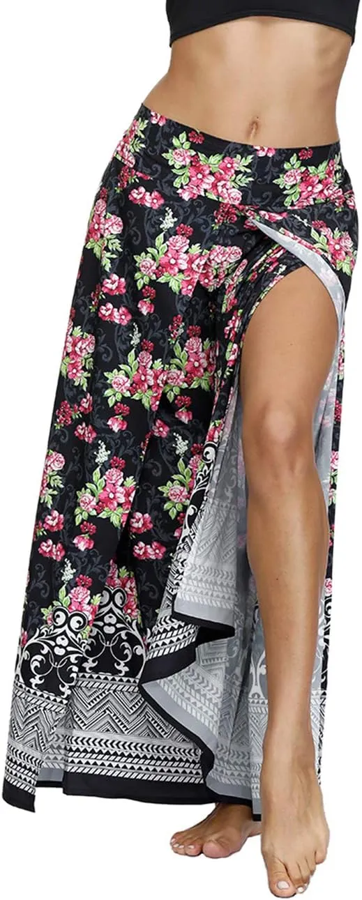 Women's Boho Palazzo Slit Wide Leg Yoga Pants Summer Beach Bohemian Hippie Pants
