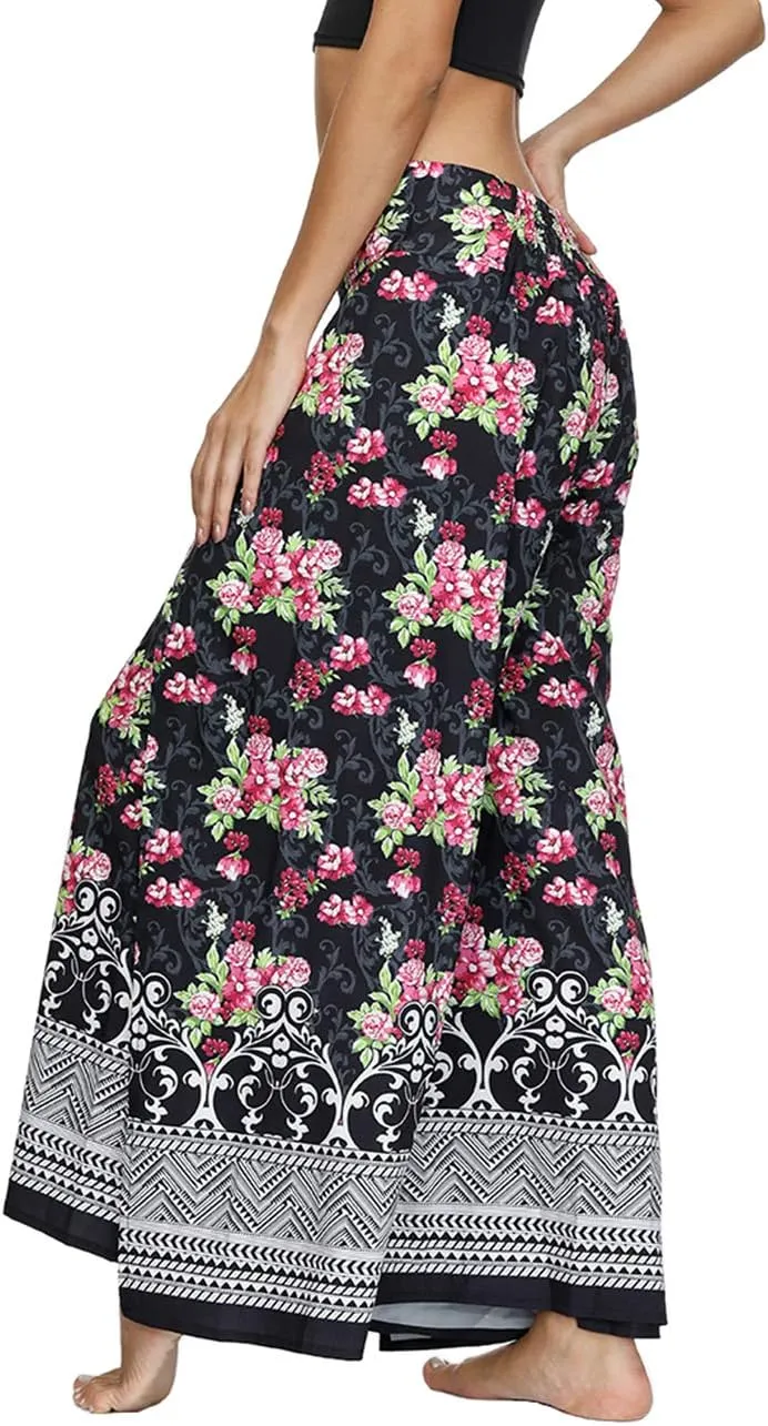 Women's Boho Palazzo Slit Wide Leg Yoga Pants Summer Beach Bohemian Hippie Pants