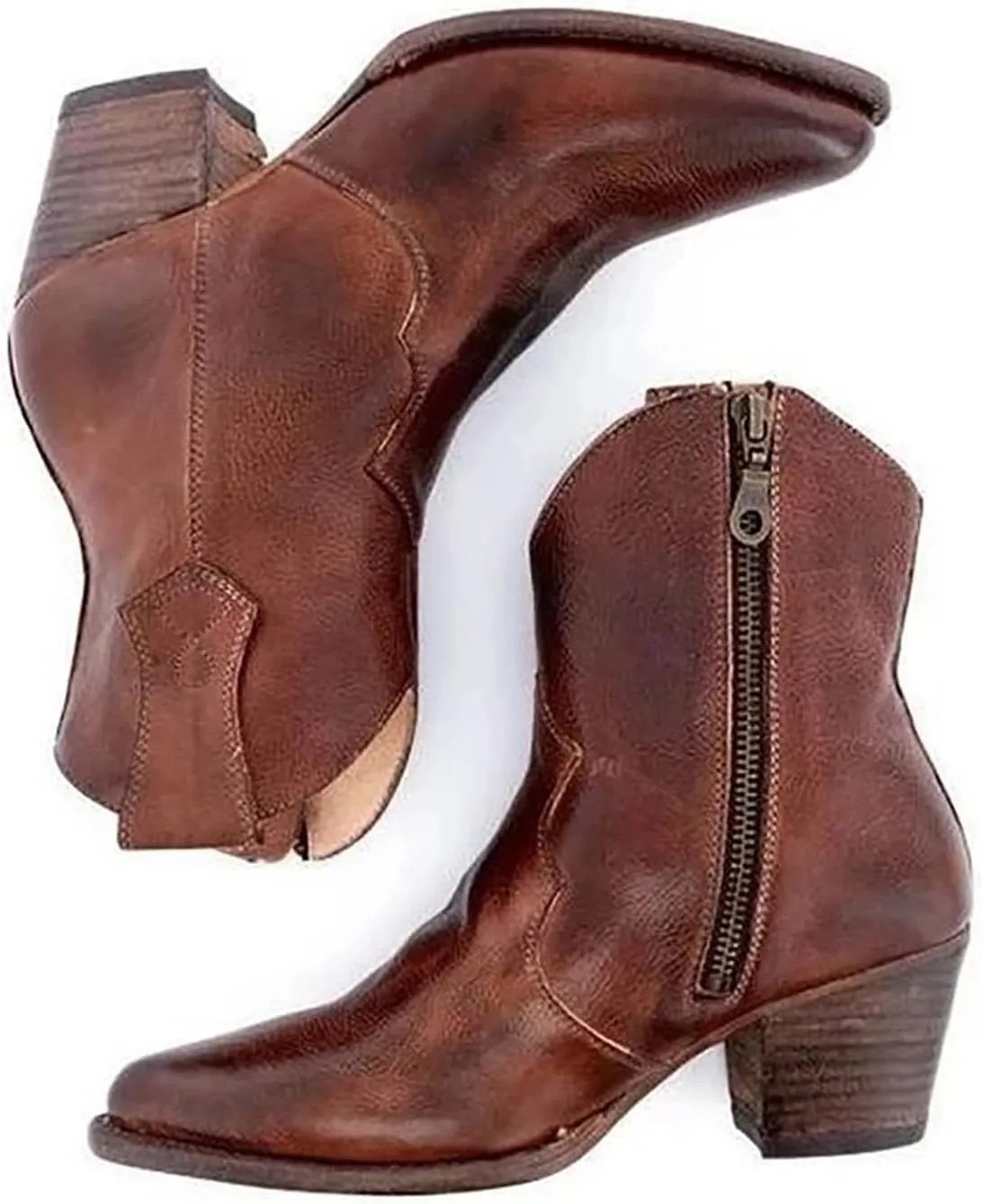 Womens Boots Ankle Woman Ankle Boots Gold Cowboy Boots Women Womens Size 12 Boots Leather Women Cut Out Ankle Slip-On Booties Low Heel Cute Boots Brown Ankle Boots for Women Wide