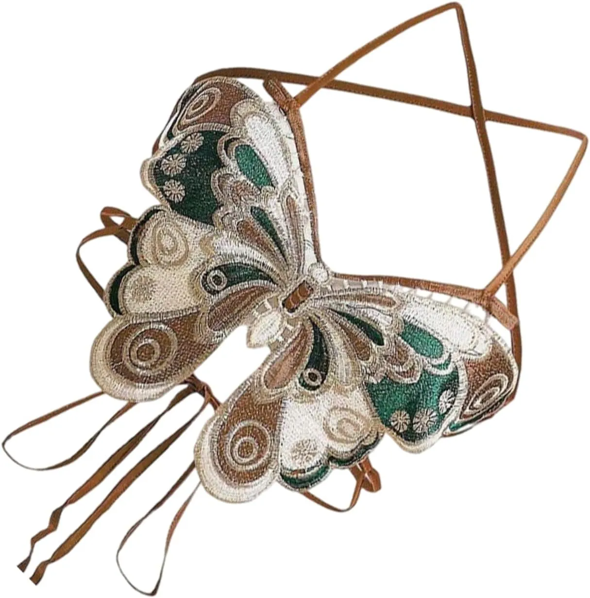 Womens Butterfly Embroidery Halterneck Backless Crop Top Tie Back Fitted Sleeveless Camisole Bralettes