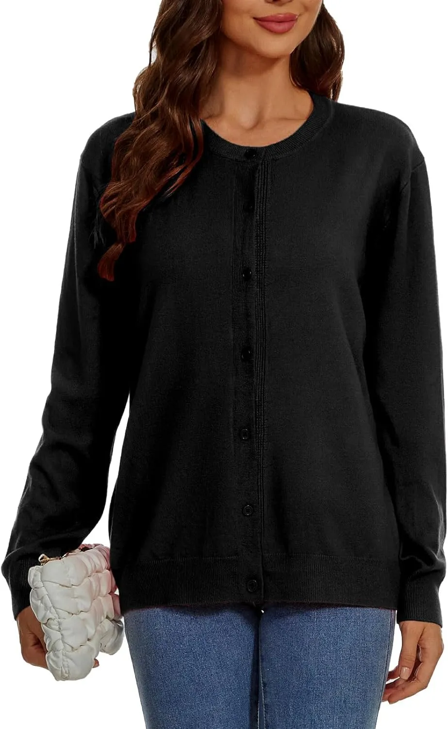 Womens Cardigan Sweaters Button Down Classic Long Sleeve Casual Crew Neck Soft Spring TopsS-2XL