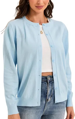 Womens Cardigan Sweaters Button Down Classic Long Sleeve Casual Crew Neck Soft Spring TopsS-2XL
