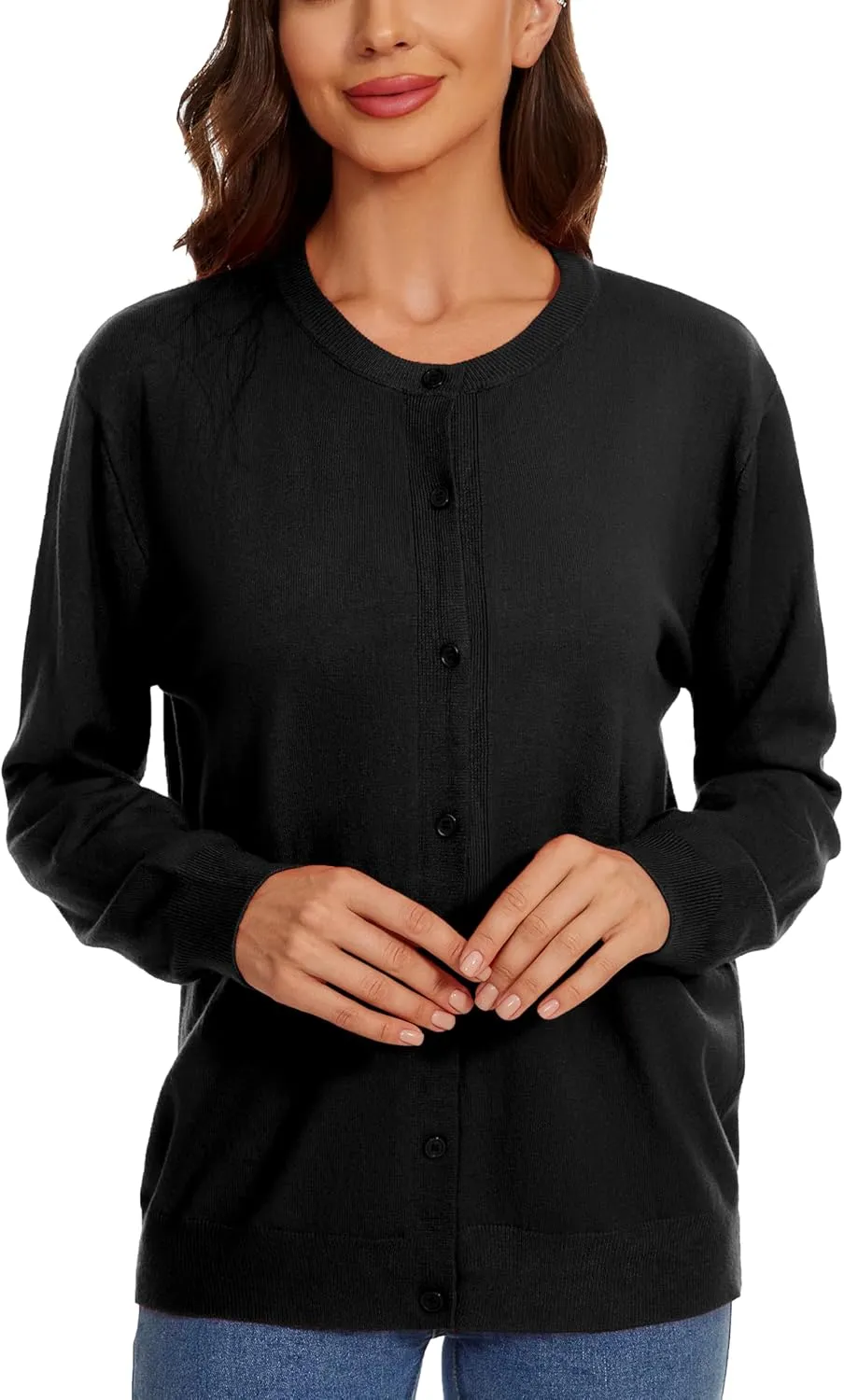 Womens Cardigan Sweaters Button Down Classic Long Sleeve Casual Crew Neck Soft Spring TopsS-2XL