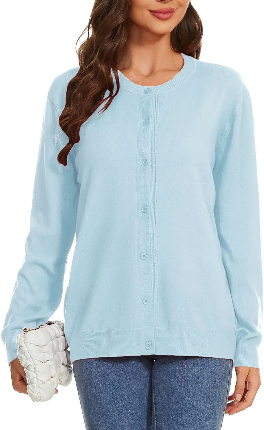 Womens Cardigan Sweaters Button Down Classic Long Sleeve Casual Crew Neck Soft Spring TopsS-2XL