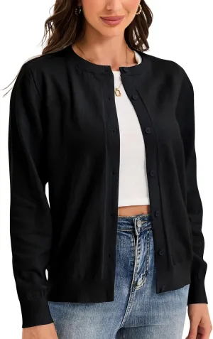 Womens Cardigan Sweaters Button Down Classic Long Sleeve Casual Crew Neck Soft Spring TopsS-2XL