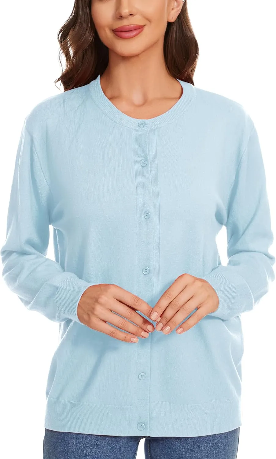 Womens Cardigan Sweaters Button Down Classic Long Sleeve Casual Crew Neck Soft Spring TopsS-2XL