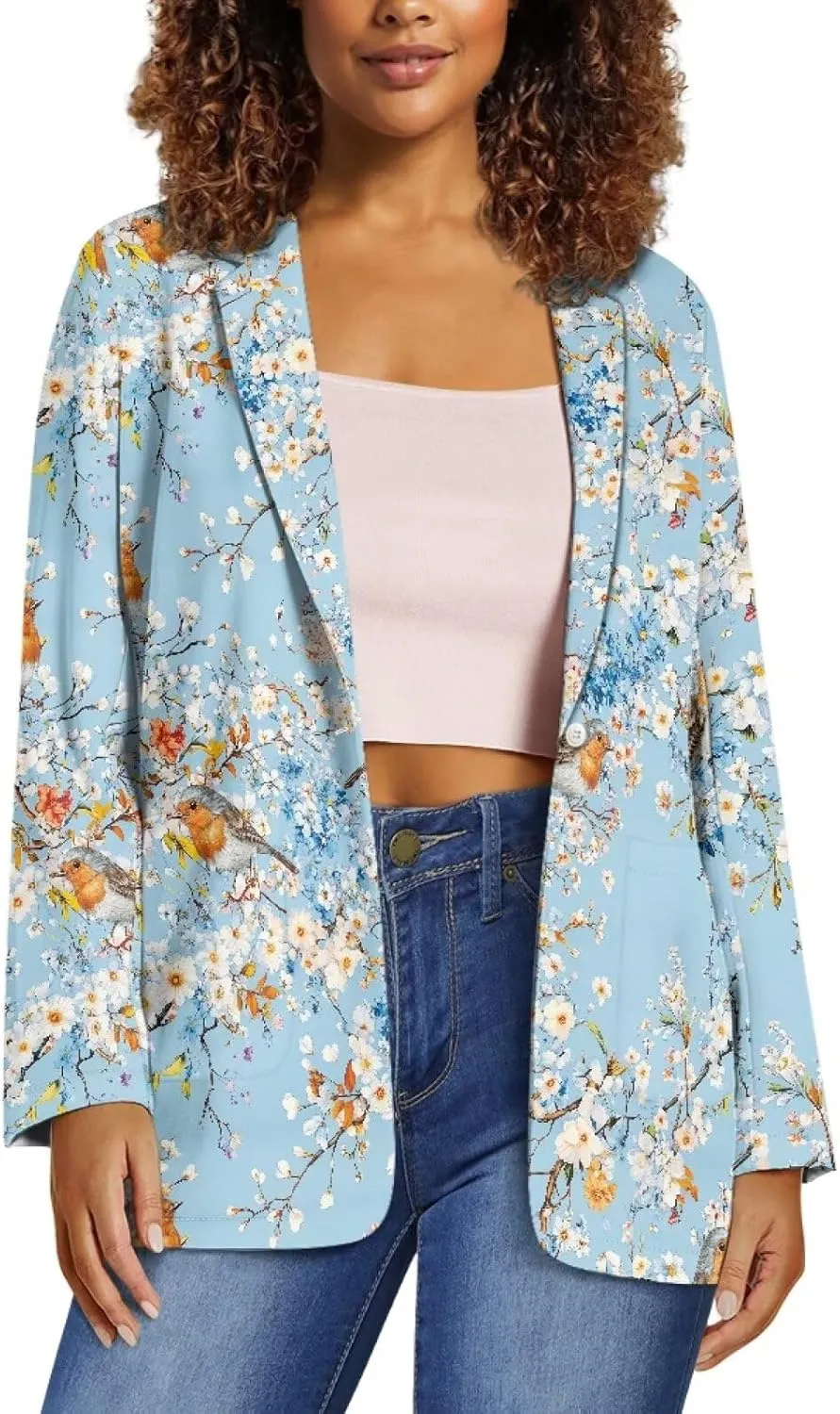 Women's Casual Blazers Long Sleeve Button Lapel Blazer Jackets with Pocket Open Front Cardigan