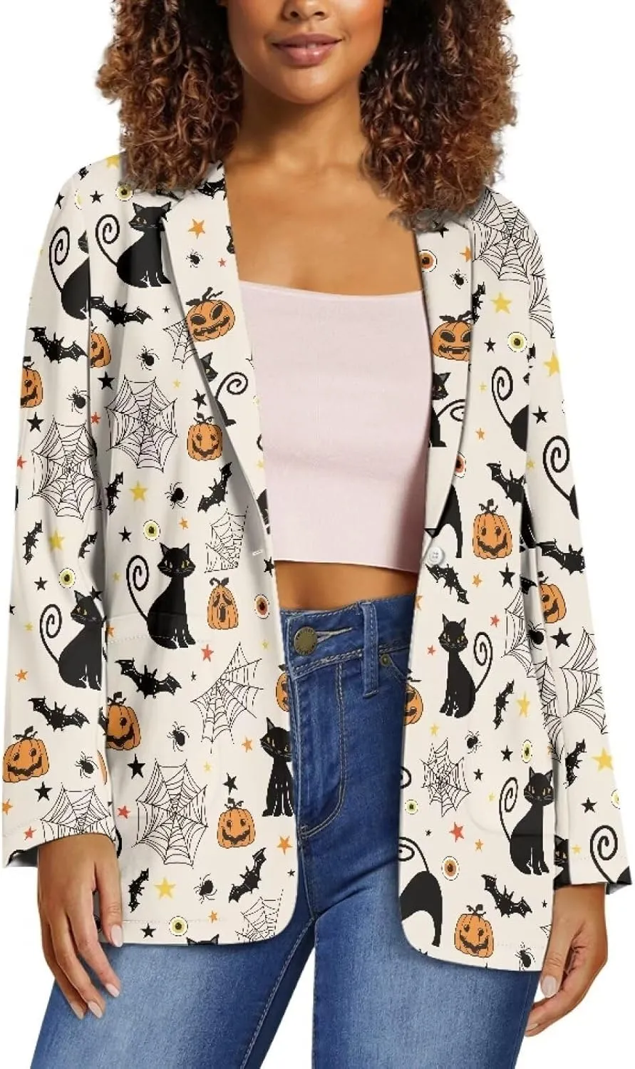 Women's Casual Blazers Long Sleeve Button Lapel Blazer Jackets with Pocket Open Front Cardigan