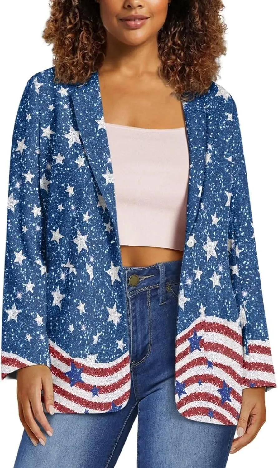 Women's Casual Blazers Long Sleeve Button Lapel Blazer Jackets with Pocket Open Front Cardigan