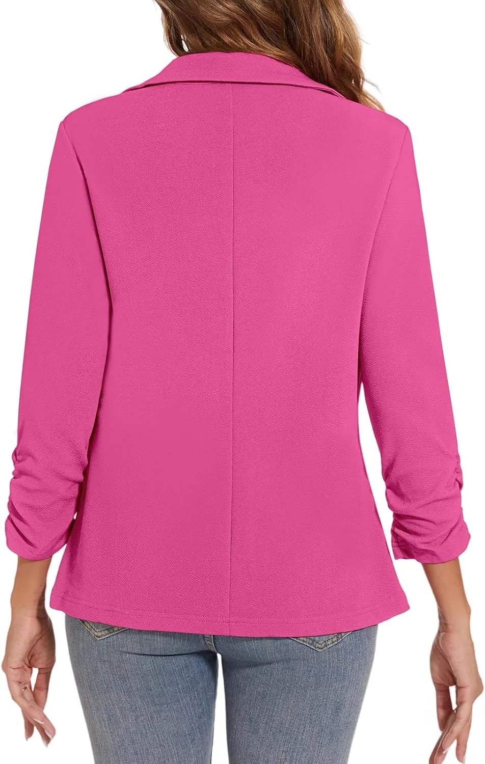 Women's Casual Button Front Blazer Jackets Ruched 3/4 Sleeve Lapel Office Work Lightweight Blazers with Pockets