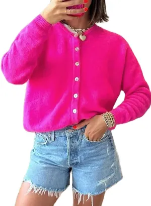 Women's Casual Cardigan Sweater Button Down Crewneck Soft Knit Lightweight Going Out Pullover Tops