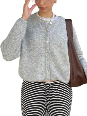 Women's Casual Cardigan Sweater Button Down Crewneck Soft Knit Lightweight Going Out Pullover Tops