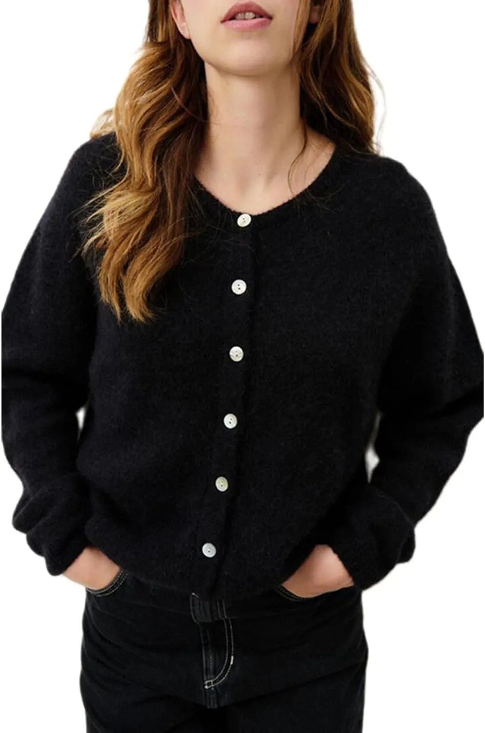 Women's Casual Cardigan Sweater Button Down Crewneck Soft Knit Lightweight Going Out Pullover Tops