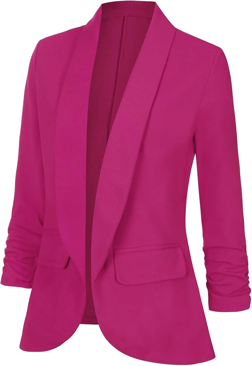 Women's Casual Open Front Blazers Shawl Lapel Ruched 3/4 Sleeve Office Lightweight Blazer Jackets with Pockets