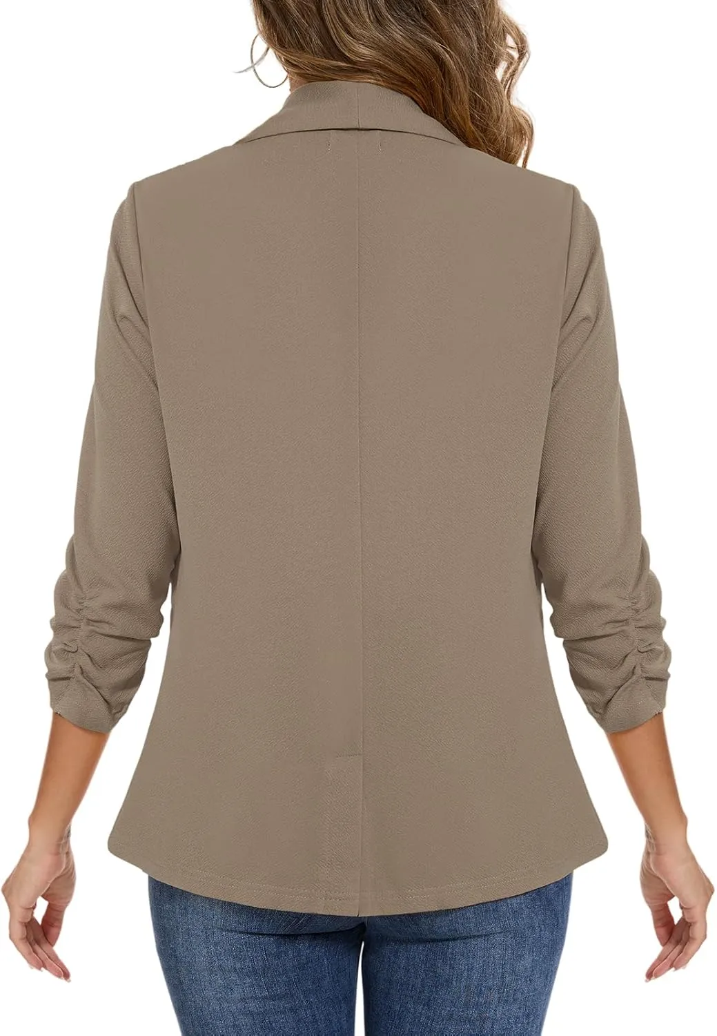 Women's Casual Open Front Blazers Shawl Lapel Ruched 3/4 Sleeve Office Lightweight Blazer Jackets with Pockets