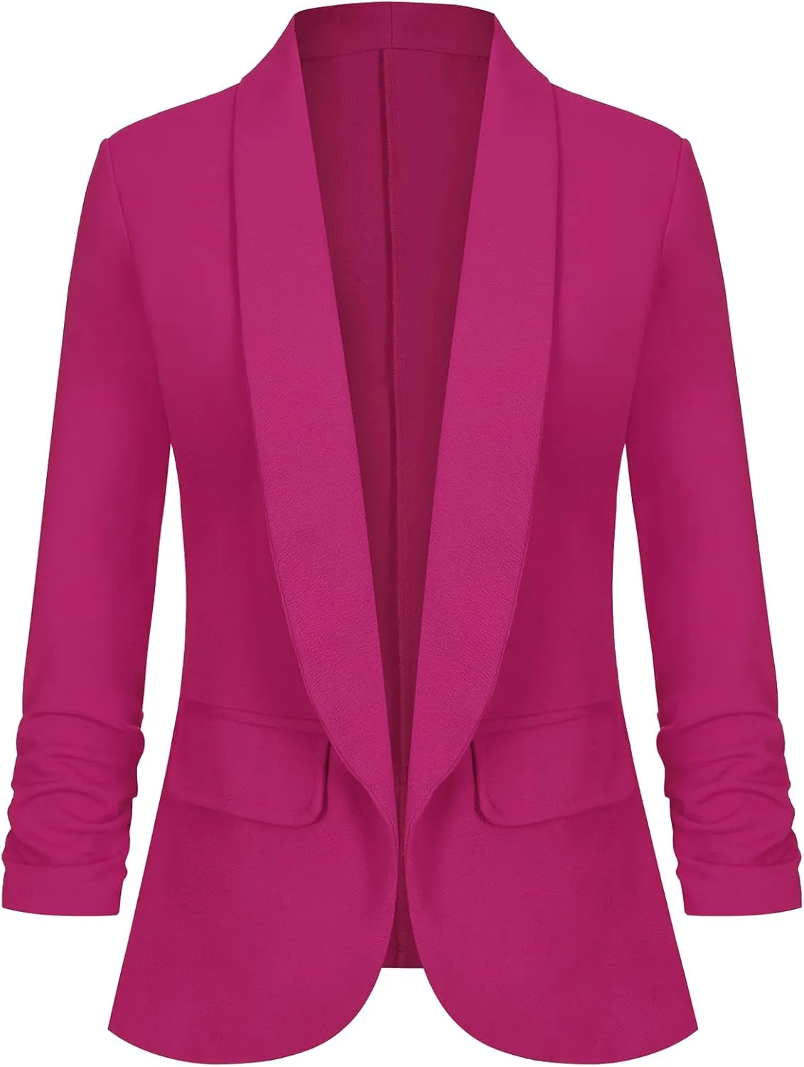 Women's Casual Open Front Blazers Shawl Lapel Ruched 3/4 Sleeve Office Lightweight Blazer Jackets with Pockets