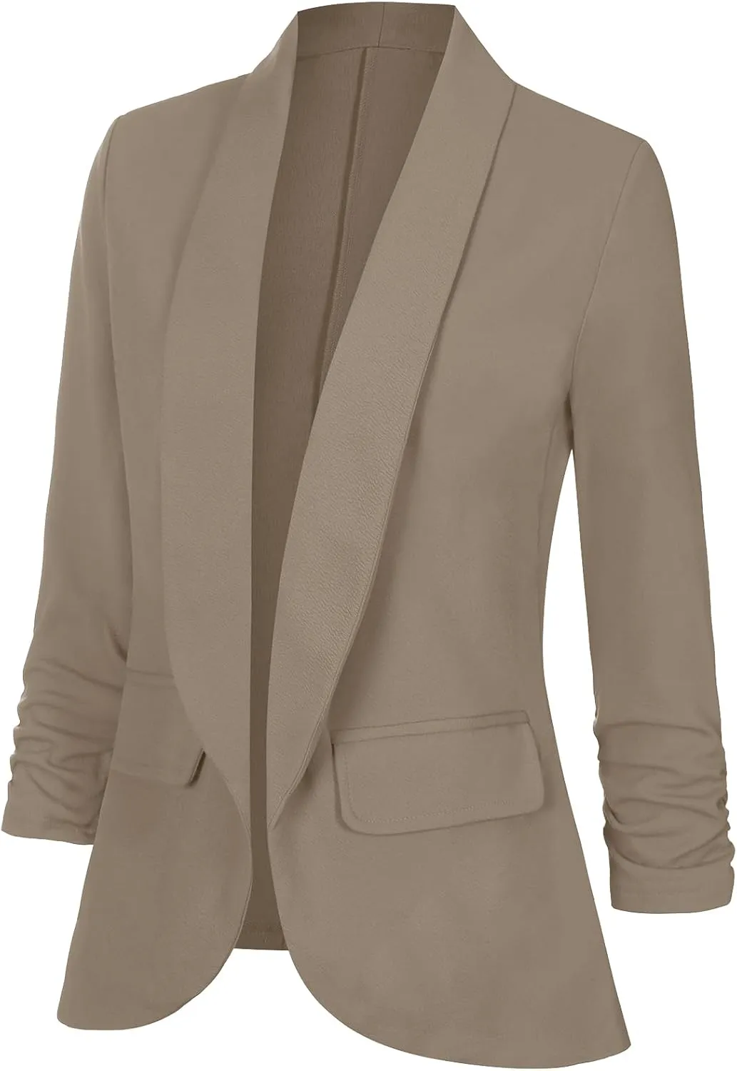 Women's Casual Open Front Blazers Shawl Lapel Ruched 3/4 Sleeve Office Lightweight Blazer Jackets with Pockets