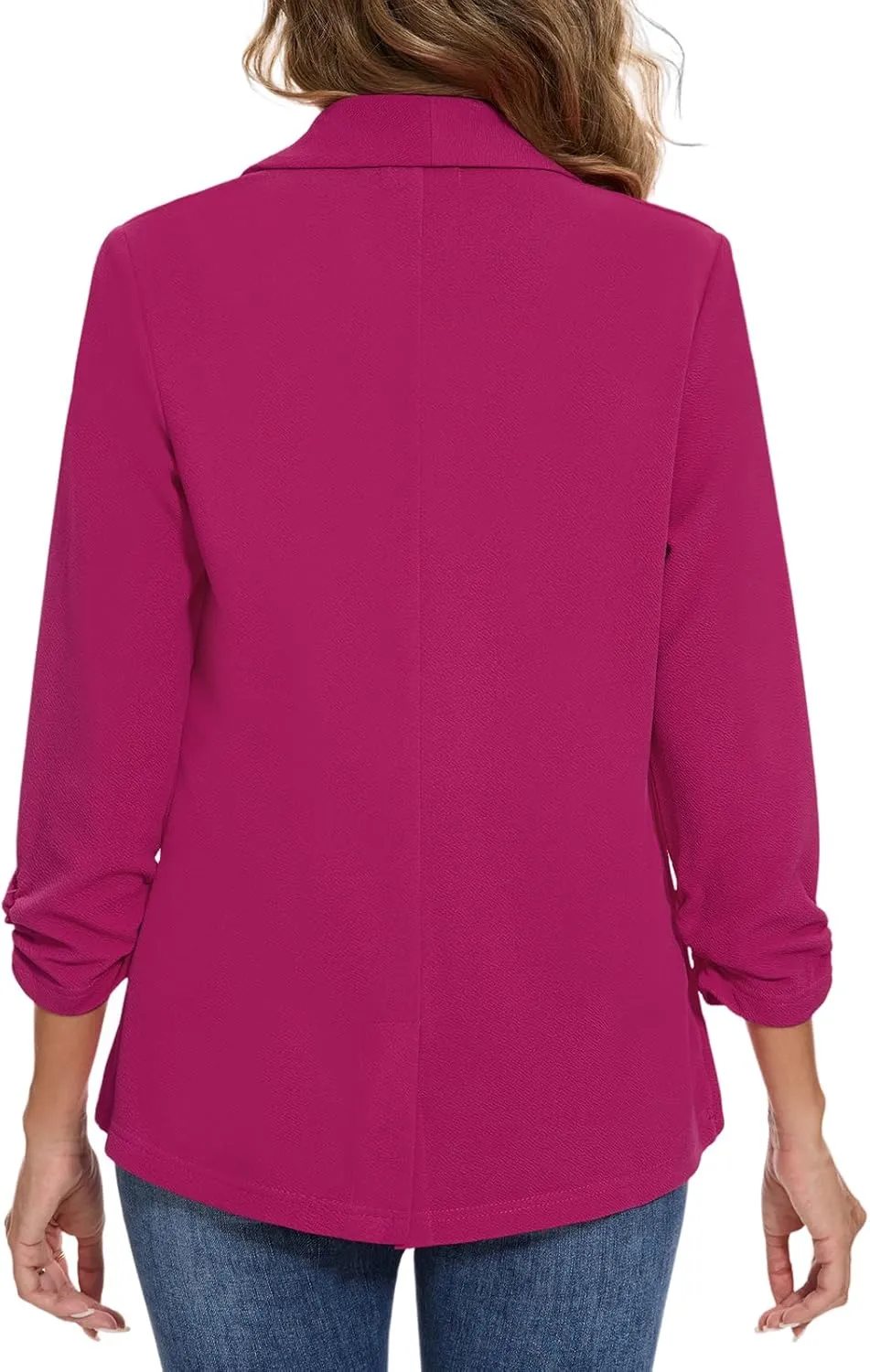 Women's Casual Open Front Blazers Shawl Lapel Ruched 3/4 Sleeve Office Lightweight Blazer Jackets with Pockets