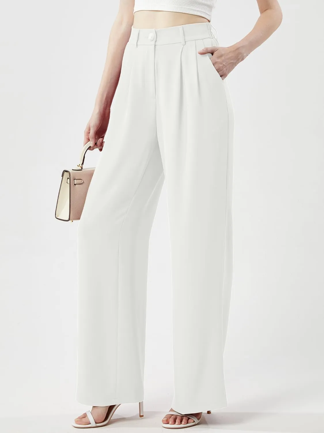 Women's Casual Wide Leg Pants Long Straight Suit Pants High Waisted Business Work Outfits Trendy Trousers for Women