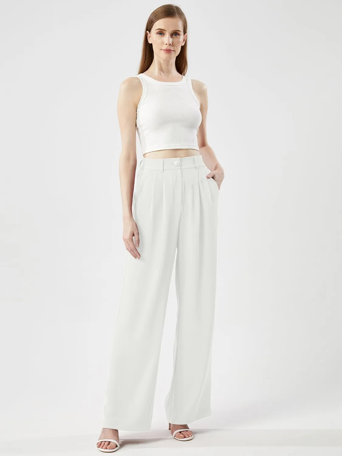 Women's Casual Wide Leg Pants Long Straight Suit Pants High Waisted Business Work Outfits Trendy Trousers for Women