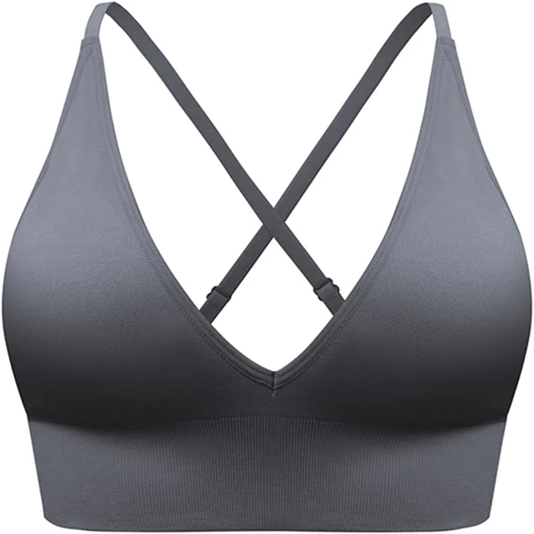 Womens Comfortable Wirefree Bras V Neck Thin Strap Seamless Bralettes Beauty Back Full Coverage Solid Camisole Bra