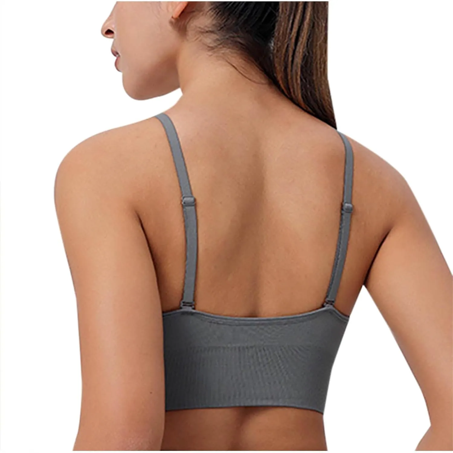 Womens Comfortable Wirefree Bras V Neck Thin Strap Seamless Bralettes Beauty Back Full Coverage Solid Camisole Bra