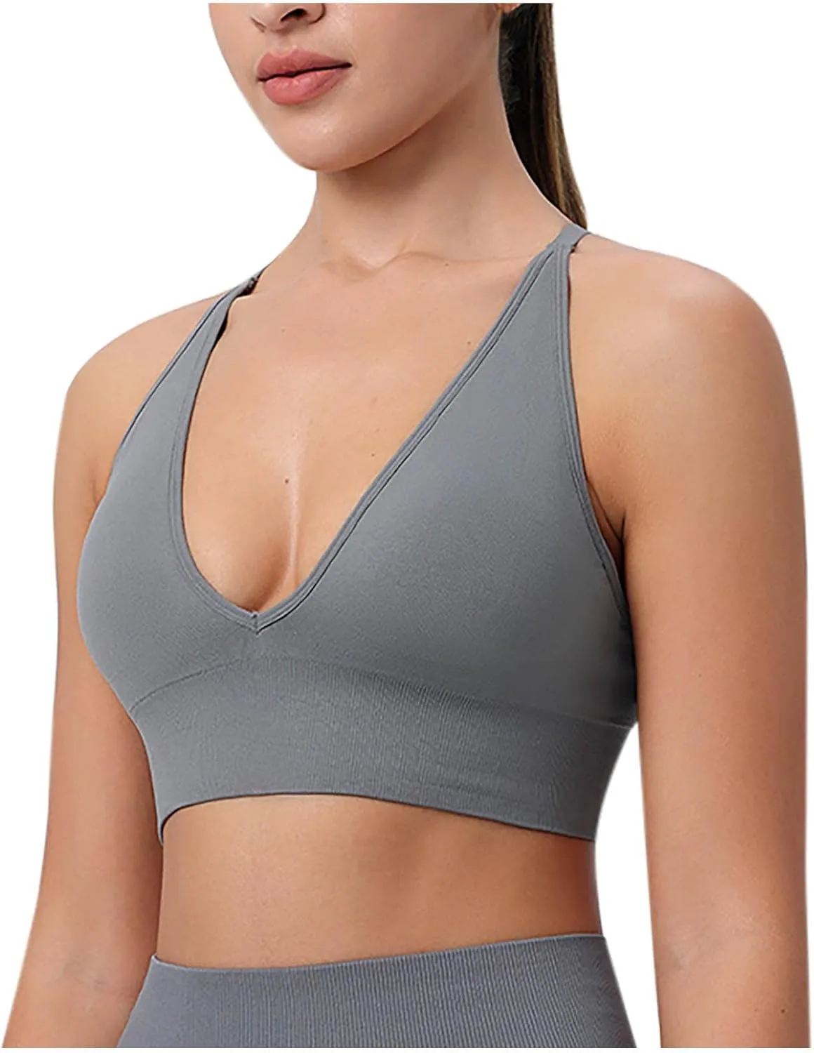 Womens Comfortable Wirefree Bras V Neck Thin Strap Seamless Bralettes Beauty Back Full Coverage Solid Camisole Bra