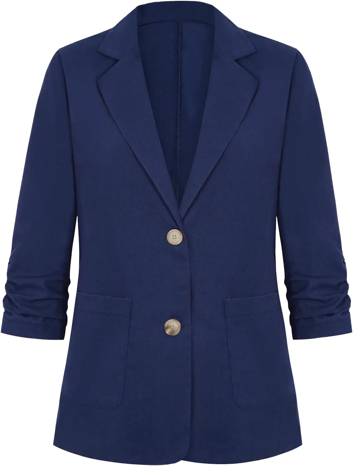 Womens Cotton Linen Blazer 3/4 Ruched Sleeve Lightweight Spring Summer Lapel Button Casual Blazers with Pockets