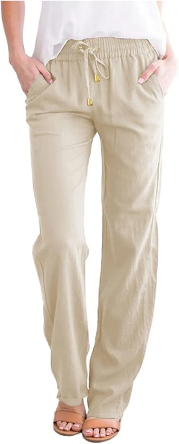 Women's Cotton Linen Summer Fashion Pant Trousers Low Waist Baggy Stretchy Loose Fit Pant Trousers Business Work
