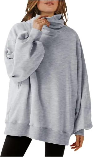 Womens Cute Oversized Hoodies Trendy High Neck Pullover Shirts Teen Girls Preppy Sweatshirts Fall Winter Clothes 2024
