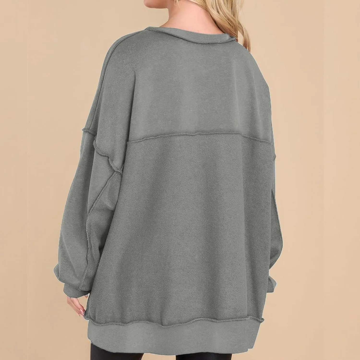 Womens Cute Oversized Sweatshirts Trendy 2024 Fall Sweatshirt Button Henley Neck Pullover Tops Casual Clothing