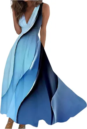 Womens Dresses Flowy Ruched Floral Print Boho Dress Wrap V Neck Sleeveless Sundress Elegant Beach Dresses