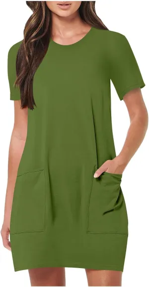 Womens Dresses Smocked Mini Dress Short Sleeve Loose Flowy Dresses for Women 2025 Elegant Summer