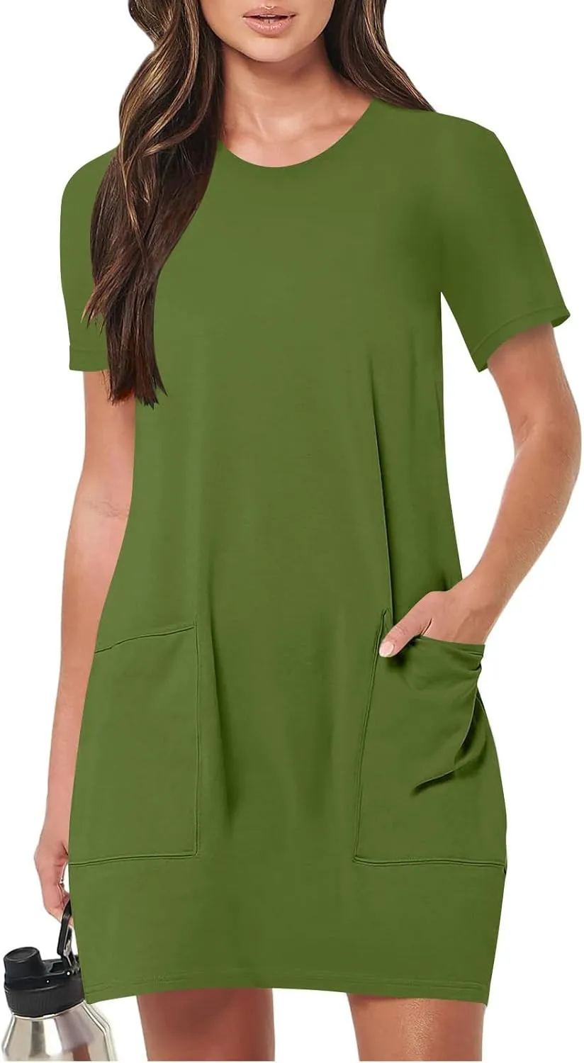 Womens Dresses Smocked Mini Dress Short Sleeve Loose Flowy Dresses for Women 2025 Elegant Summer