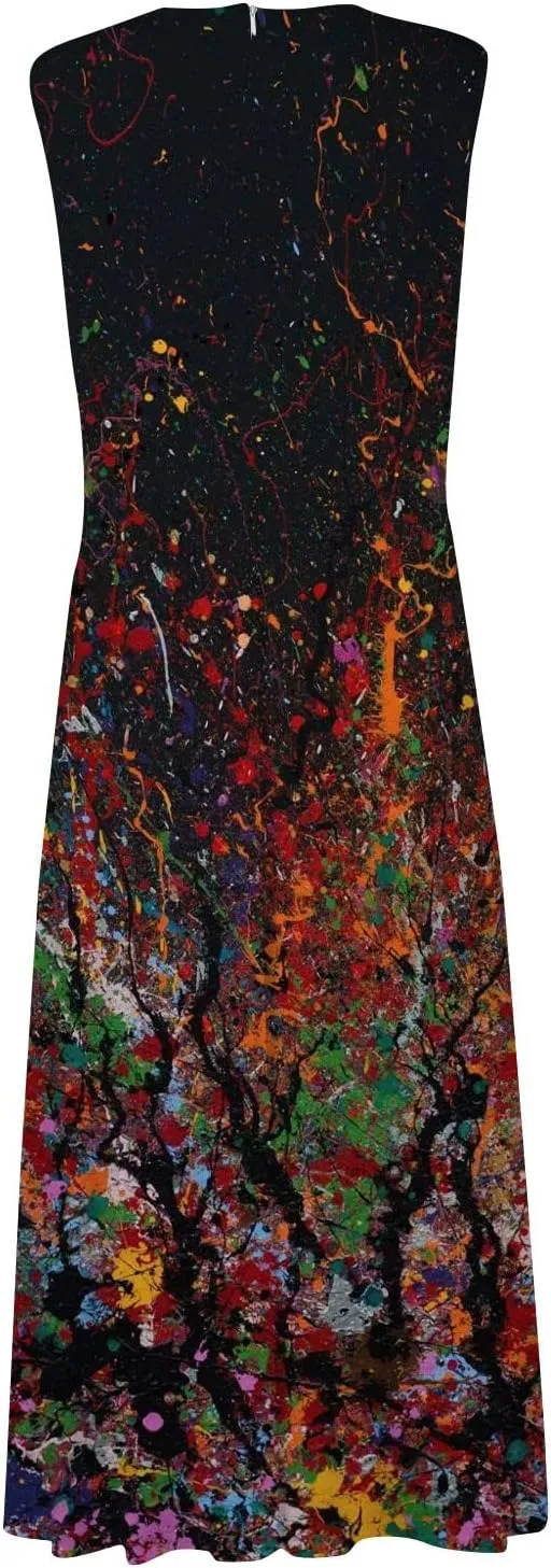 Womens Dresses Wrap V Neck Flowy Ruched Beach Dresses Sleeveless Floral Print Sundresses Elegant Maxi Dress