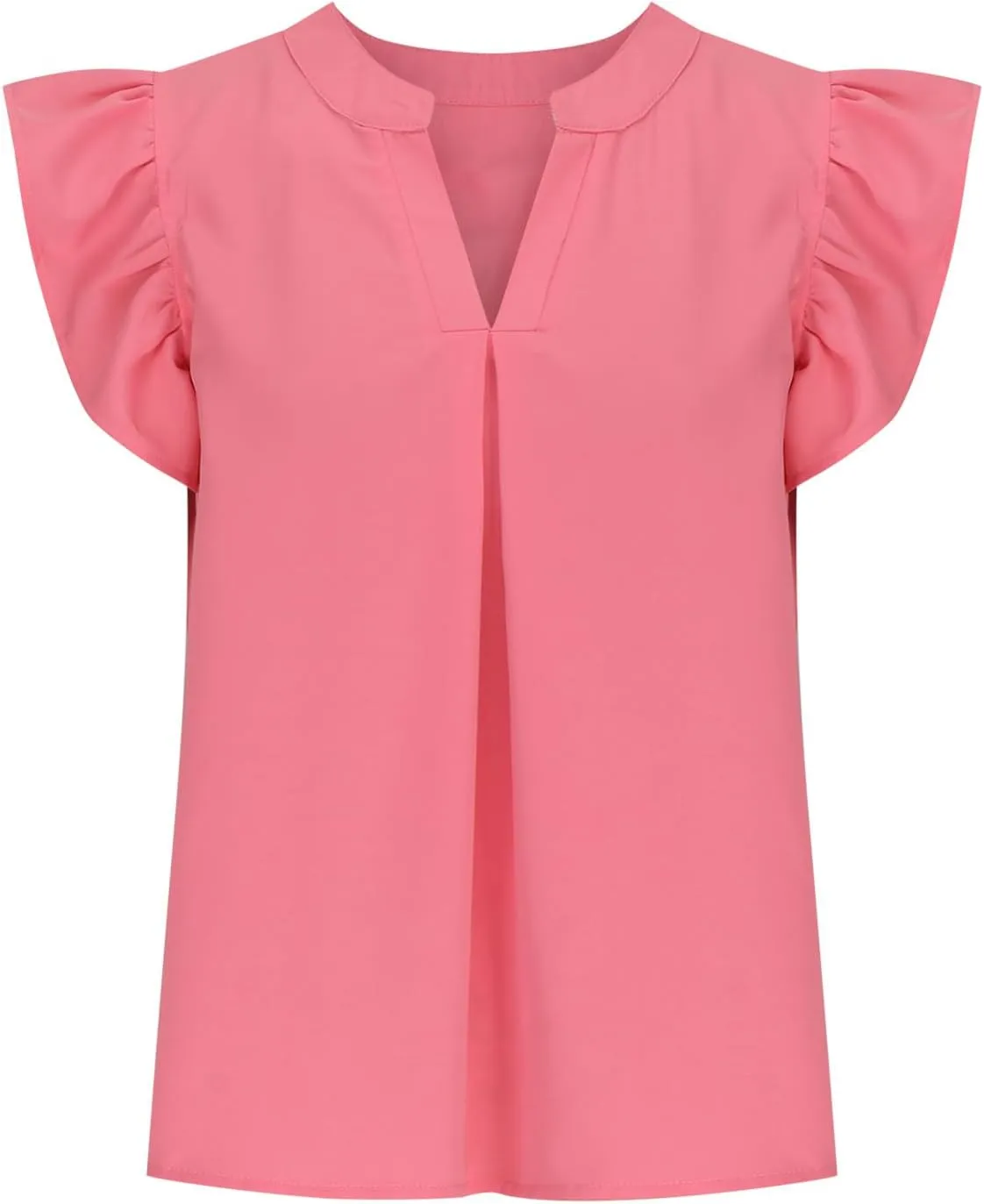 Womens Dressy Casual Tops Ruffle Short Sleeve T Shirts V Neck Solid Tunic Summer Cute Elegant Business Work Blouses