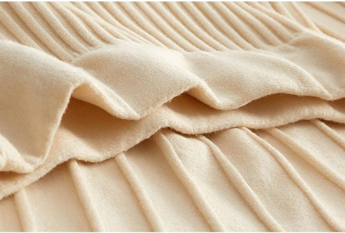 Women's Fashion Soft Knit High Waist Pleated A Line Swing Midi Skirt