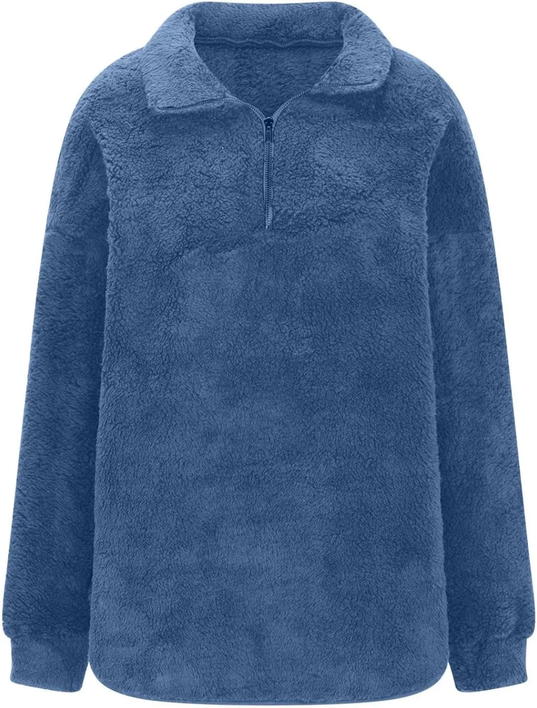 Womens Fleece Sweatshirt Half Zip Up Oversized Long Sleeve Sherpa Pullover Winter Warm Comfy Solid Color Fuzzy Tops
