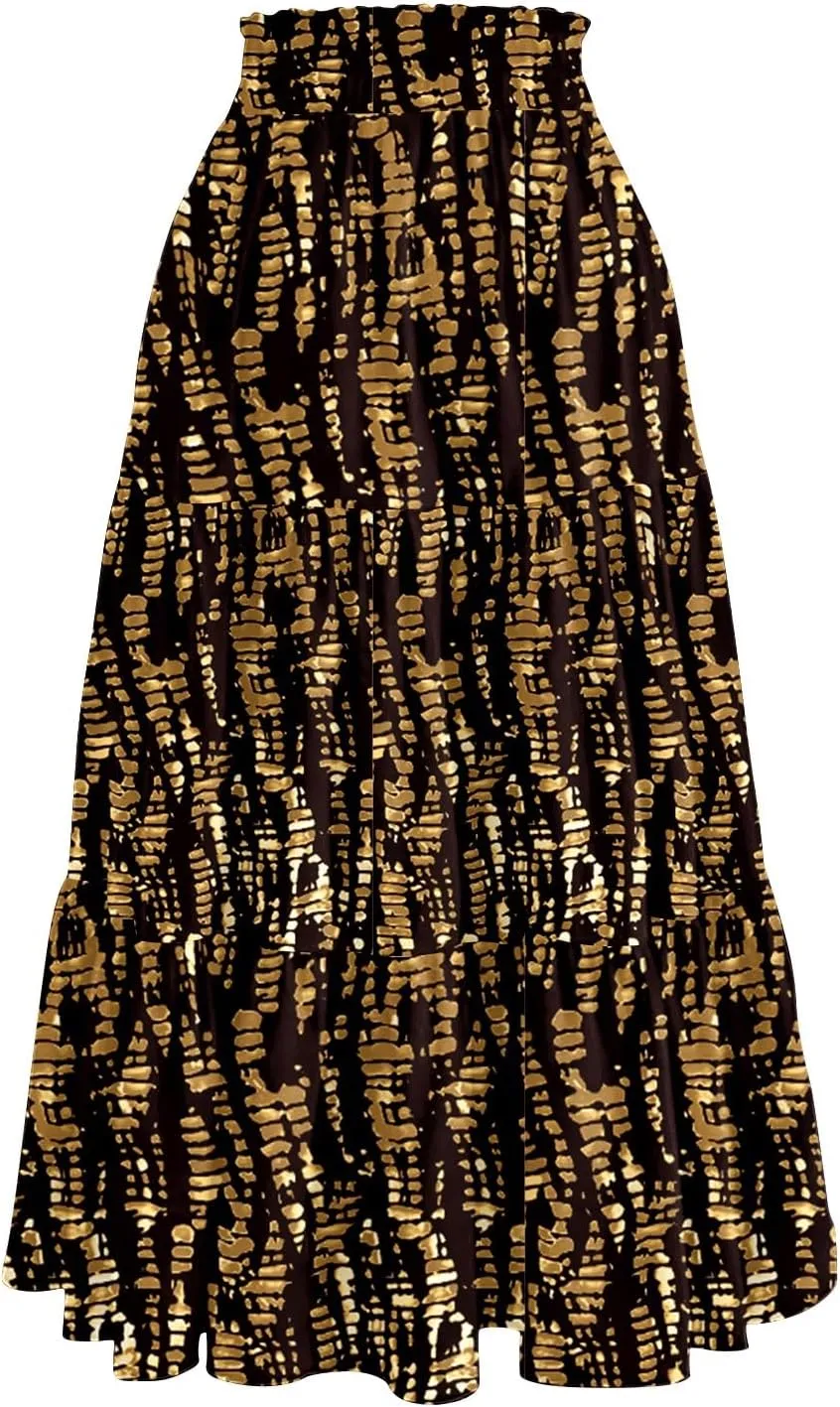Women's Floral Midi Skirt with Pockets High Elastic Waist Flowy Ruffle Casual Summer Boho Aline Skirts
