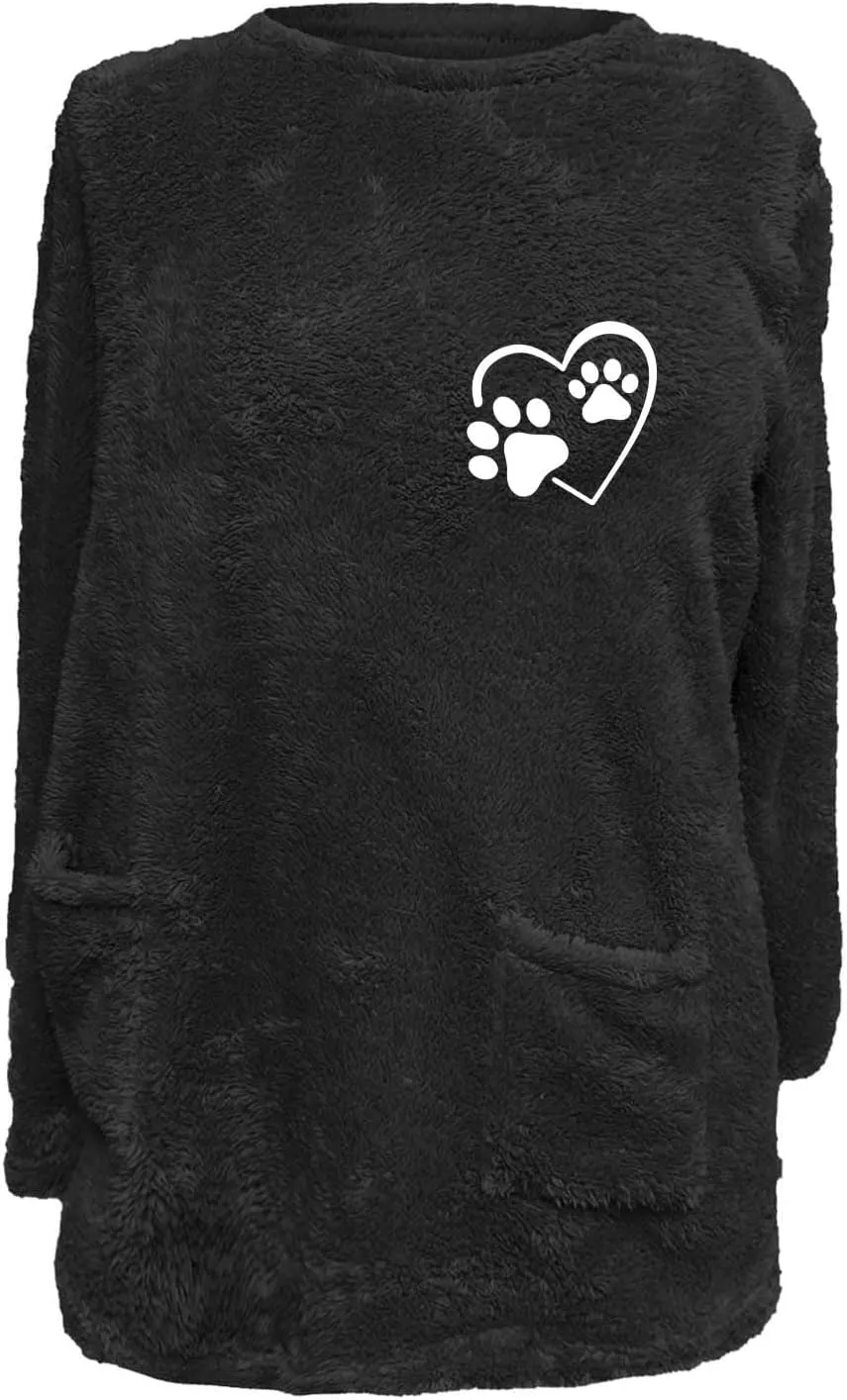 Womens Fuzzy Fleece Sweatshirts Casual Loose Oversized Sherpa Pullovers Cute Graphic Soft Comfy Sweaters Loungewear