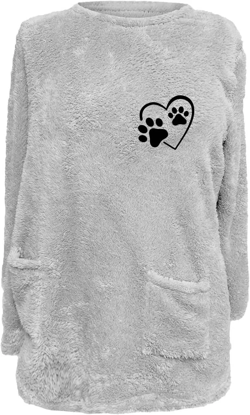 Womens Fuzzy Fleece Sweatshirts Casual Loose Oversized Sherpa Pullovers Cute Graphic Soft Comfy Sweaters Loungewear