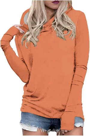 Womens Hoodies,Solid Color Hoodie Sweatshirt With Thumb Hole Slim Fit Pullover Tops Fleece Soft Sweater Tops 2024 Fall