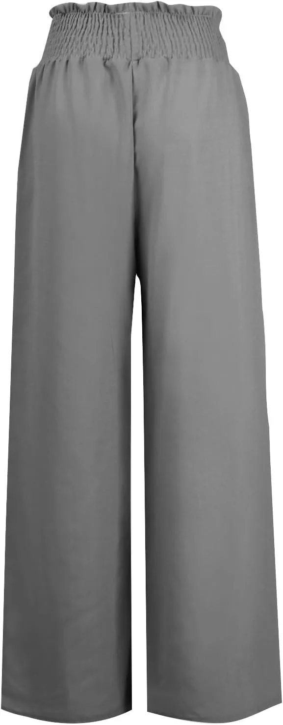 Womens Linen Summer Pull On Palazzo Lounge Pants High Waist Ankle Length Loose Fit Pants Work Business