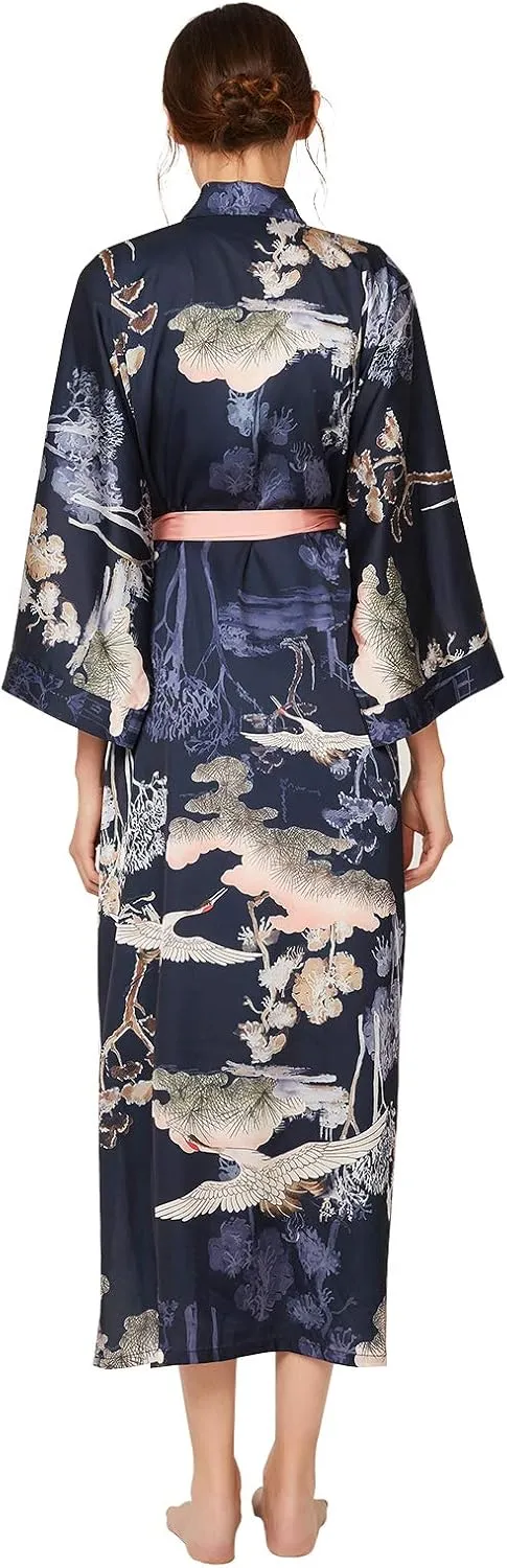 Women's Long Kimono Robe Floral Silk Robe Satin Silky Bathrobe Sleepwear Bridesmaid Wedding Robes