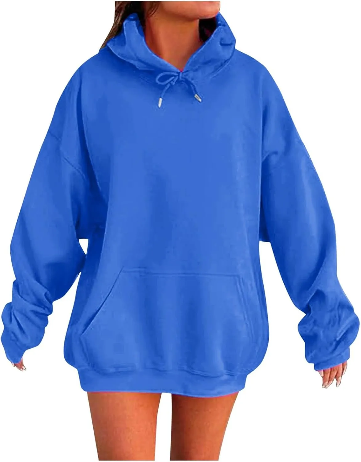 Women's Long Sleeve Oversized Pullover Solid Color Y2K Hoodie Fall Loose Hoodie Sweatshirt Winter Sweatshirt with Pocket