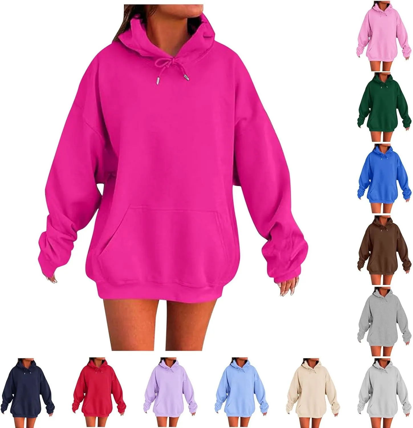 Women's Long Sleeve Oversized Pullover Solid Color Y2K Hoodie Fall Loose Hoodie Sweatshirt Winter Sweatshirt with Pocket