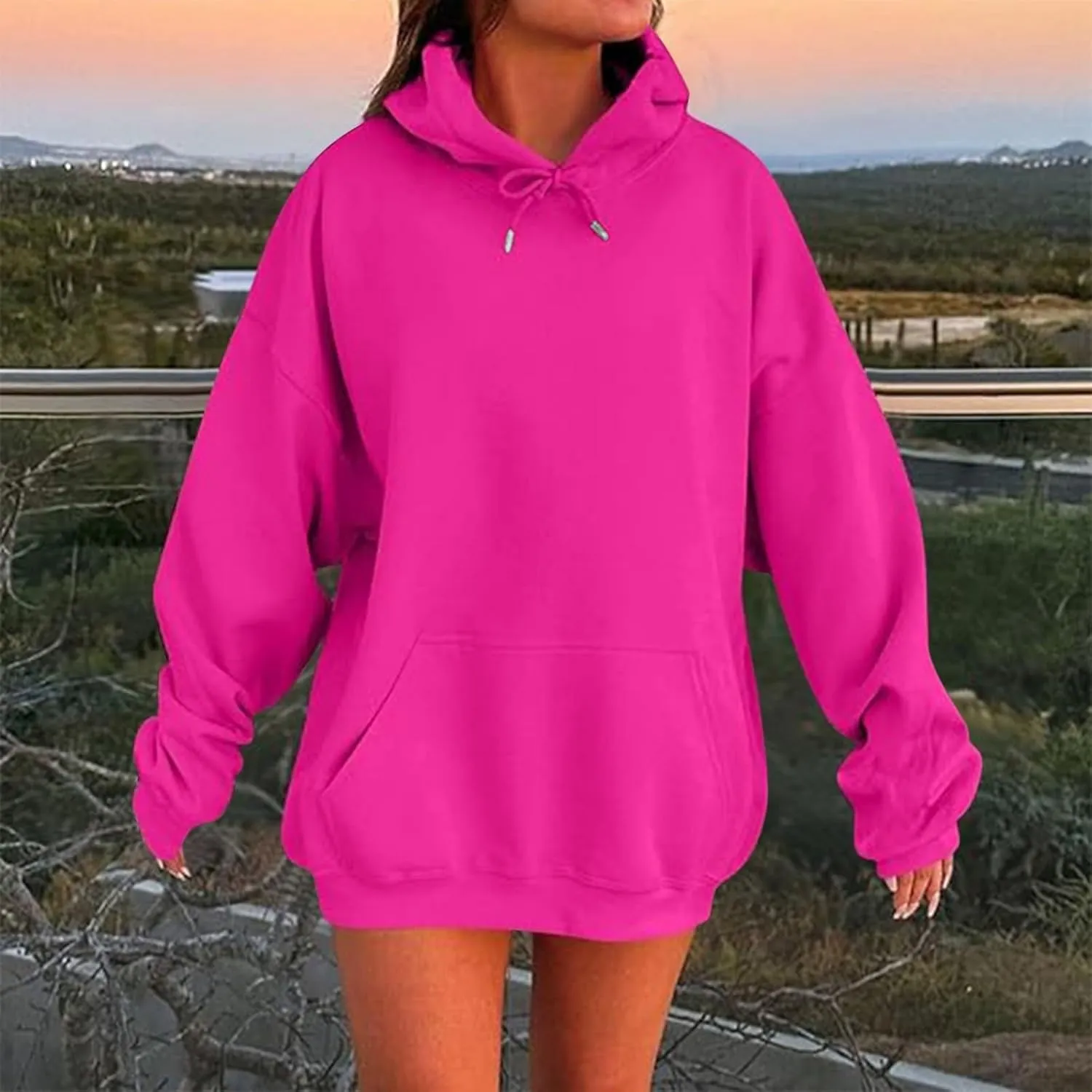 Women's Long Sleeve Oversized Pullover Solid Color Y2K Hoodie Fall Loose Hoodie Sweatshirt Winter Sweatshirt with Pocket