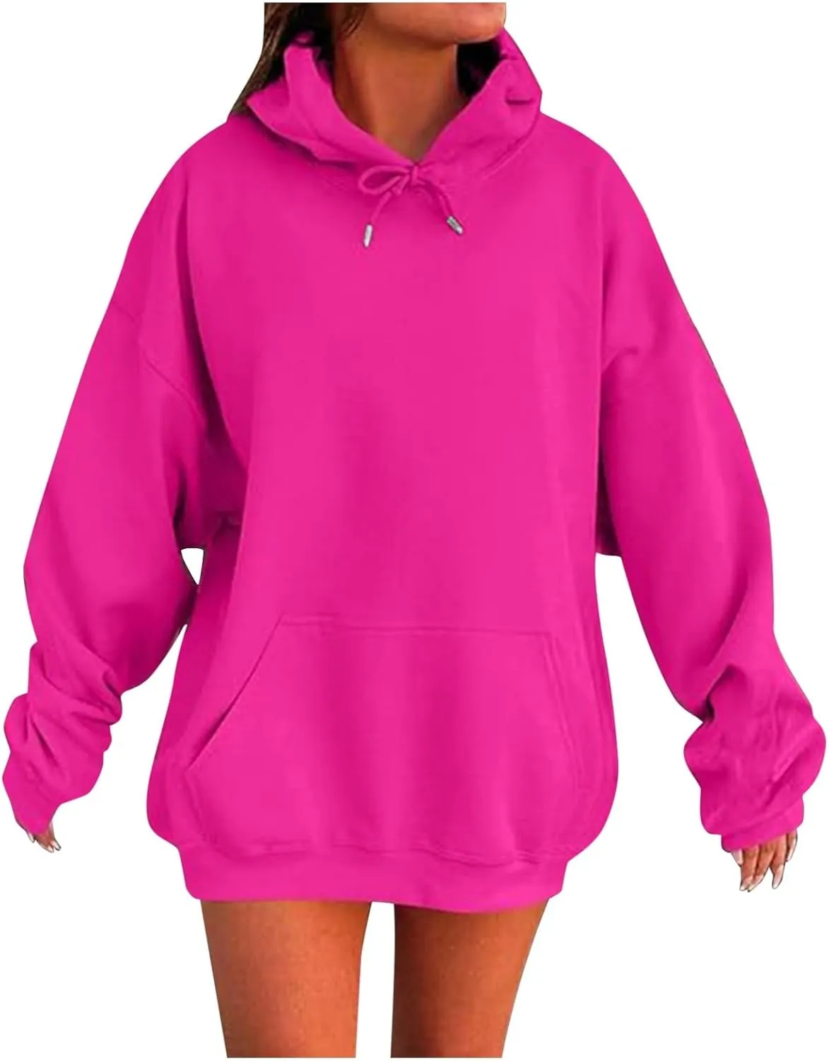 Women's Long Sleeve Oversized Pullover Solid Color Y2K Hoodie Fall Loose Hoodie Sweatshirt Winter Sweatshirt with Pocket